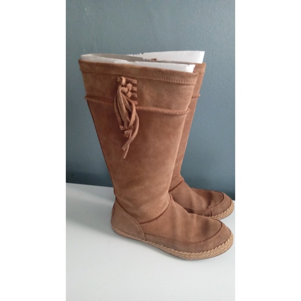 Suede Tall Boots Boho Tassel Detail Woven Sole